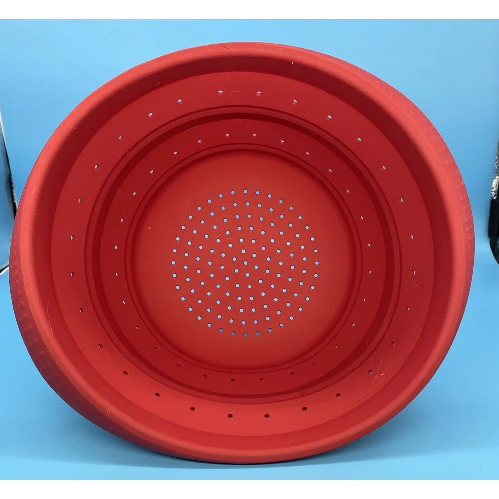 Colander Strainer Collapsible Red Silicone Heavy Duty